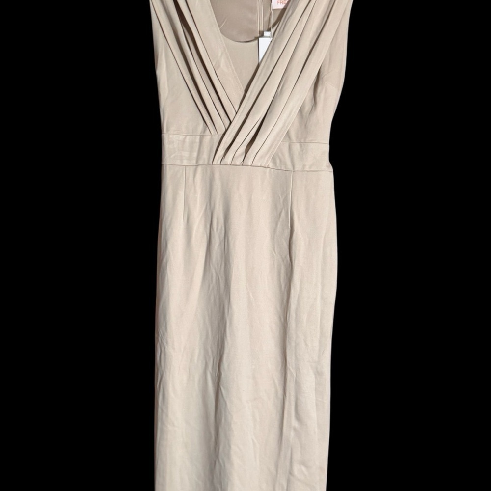 Beige Sleeveless Neck Sheath Dress